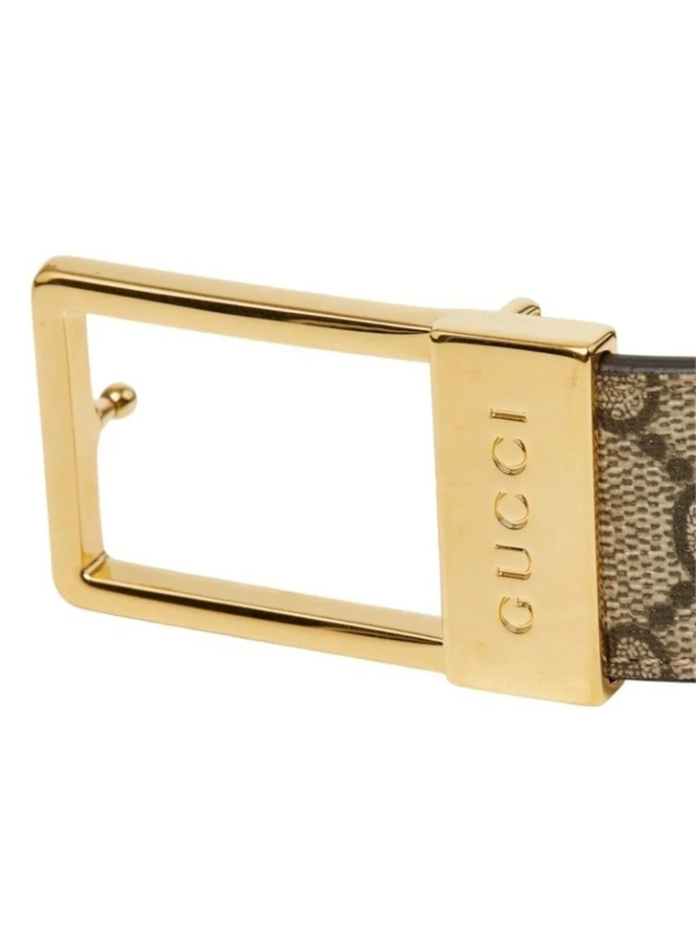 Gucci GG Supreme Rectangle Buckle Belt 75 30 Beige Canvas Leather